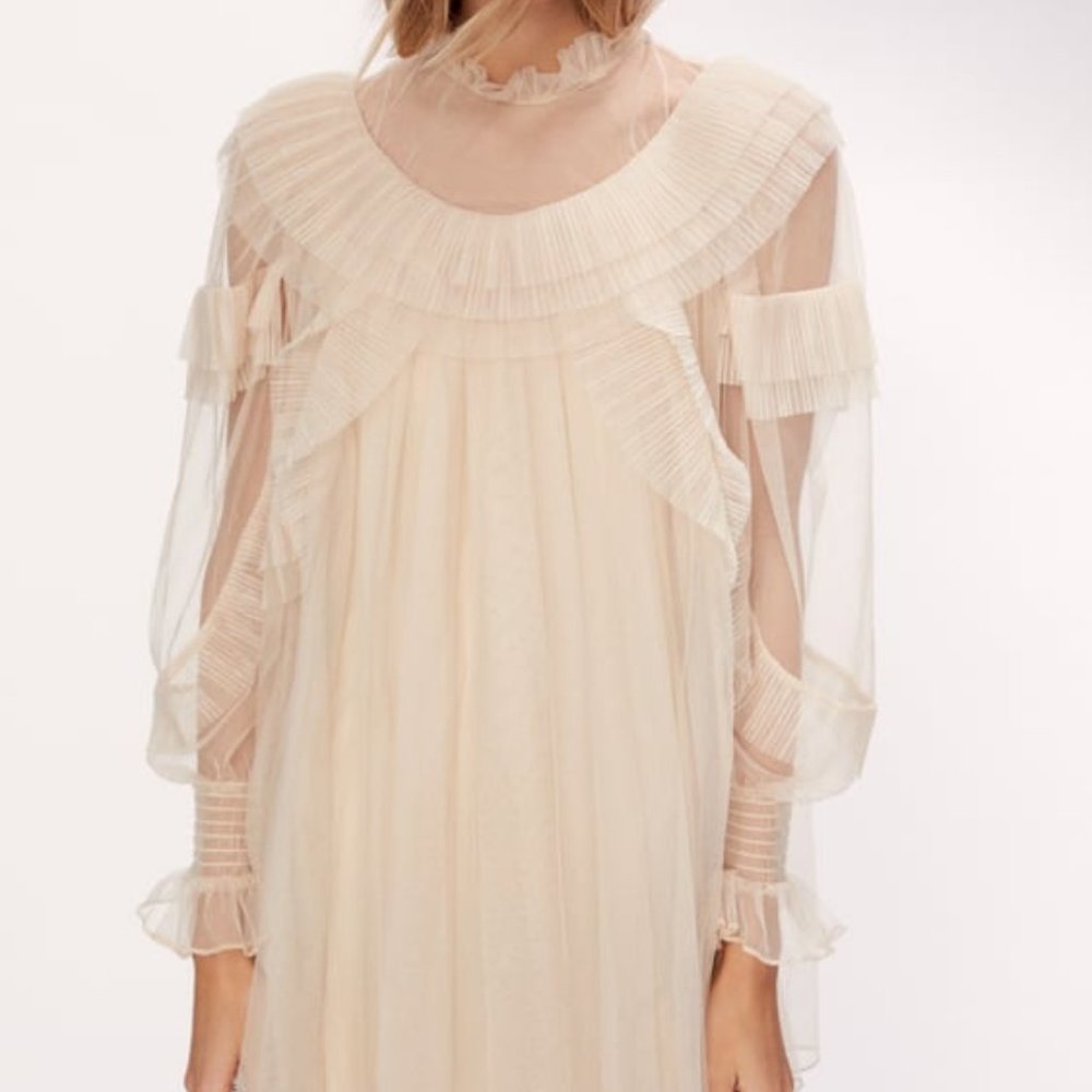 Zara Tulle Ivory Ruffle Dress, Large, NWT